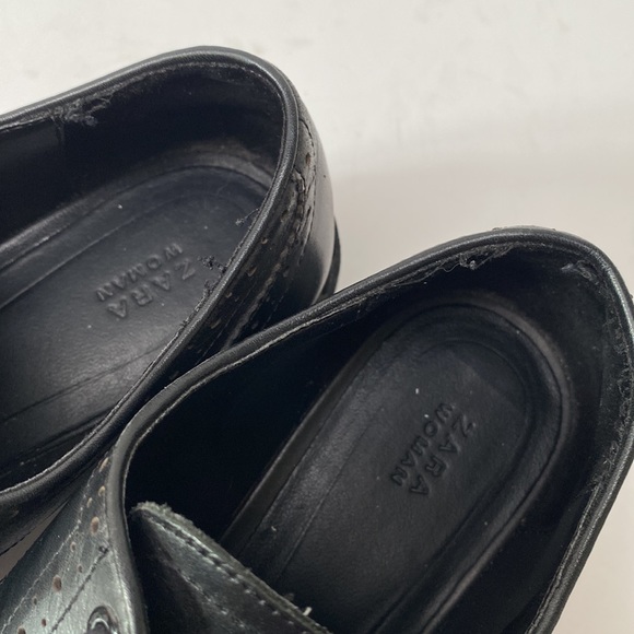 Zara Shoes Women US 6.5 EU 37 Black Brogue Oxford Chunky Lug Sole Platform - Picture 13 of 14